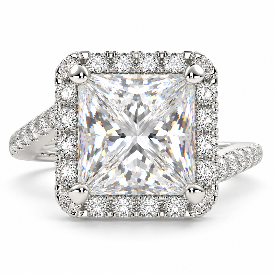 Paloma 6.35 Carat Princess Cut Pave Halo Engagement Ring