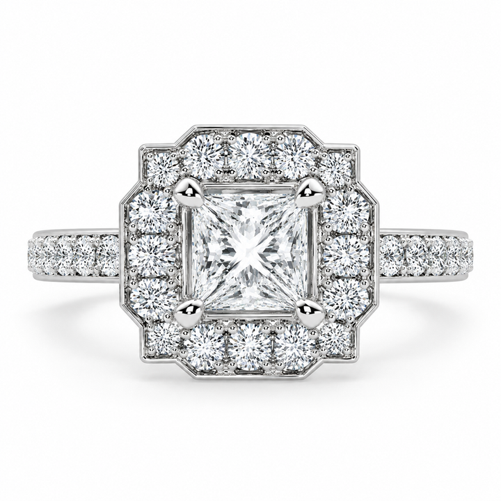 Amalia 1.5 Carat Princess Cut Halo Pave Engagement Ring