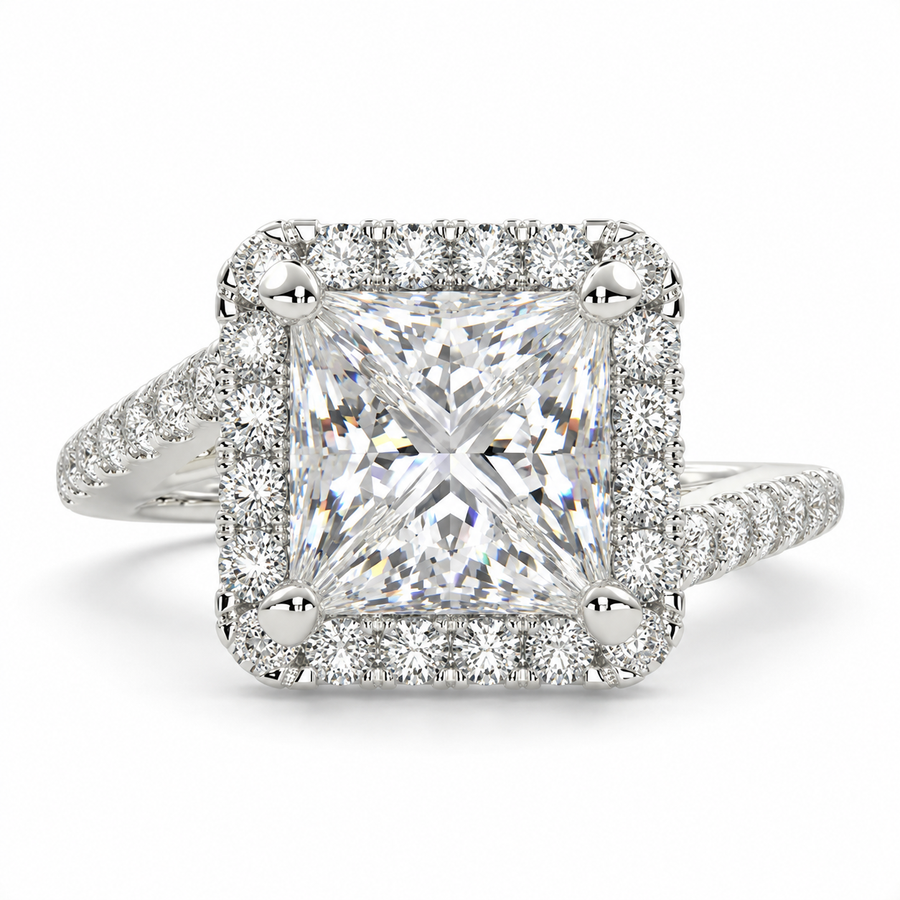 Paloma 4.35 Carat Princess Cut Pave Halo Engagement Ring
