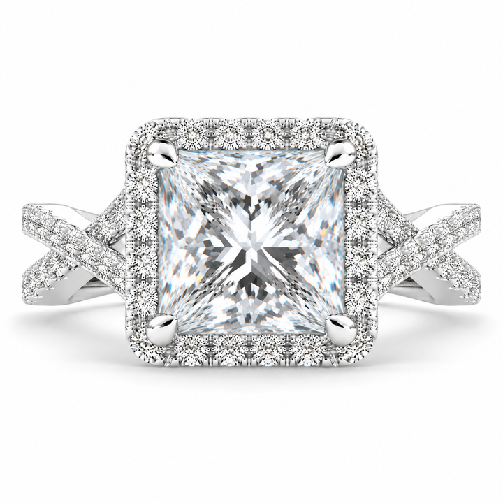 Ophelia 6.35 Carat Princess Cut Pave Halo Split Shank Engagement Ring