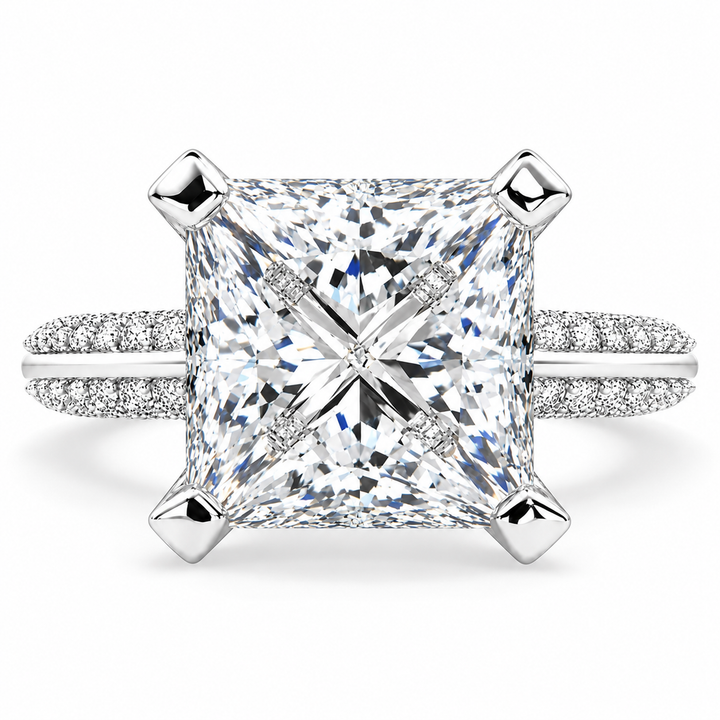 Daria 6.75 Carat Princess Cut Pave 6 Prong Engagement Ring