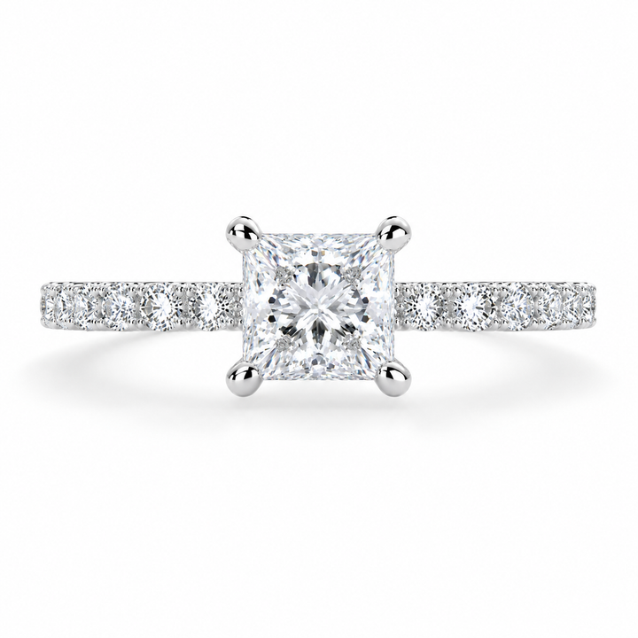 Lavinia 1.35 Carat Princess Cut Side Stone 4 Prong Engagement Ring