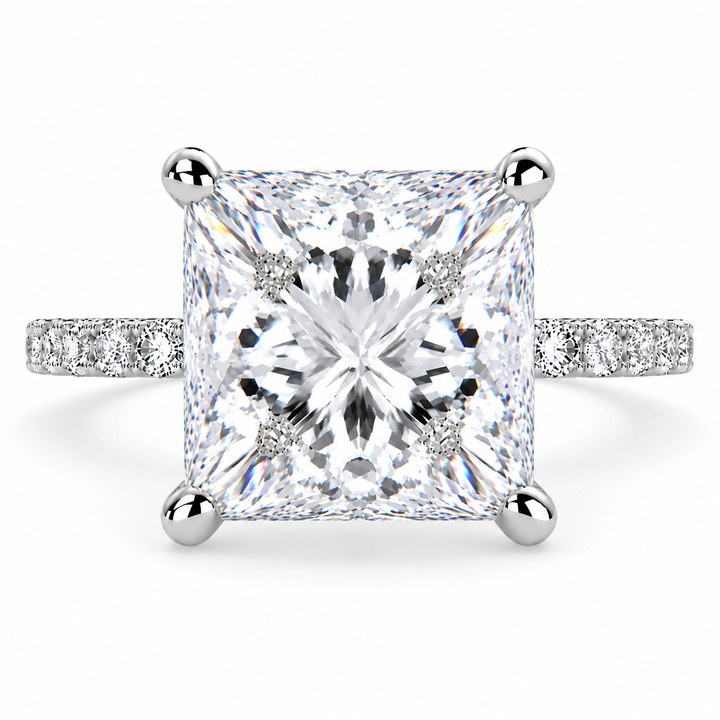 Lavinia 7.35 Carat Princess Cut Side Stone 4 Prong Engagement Ring