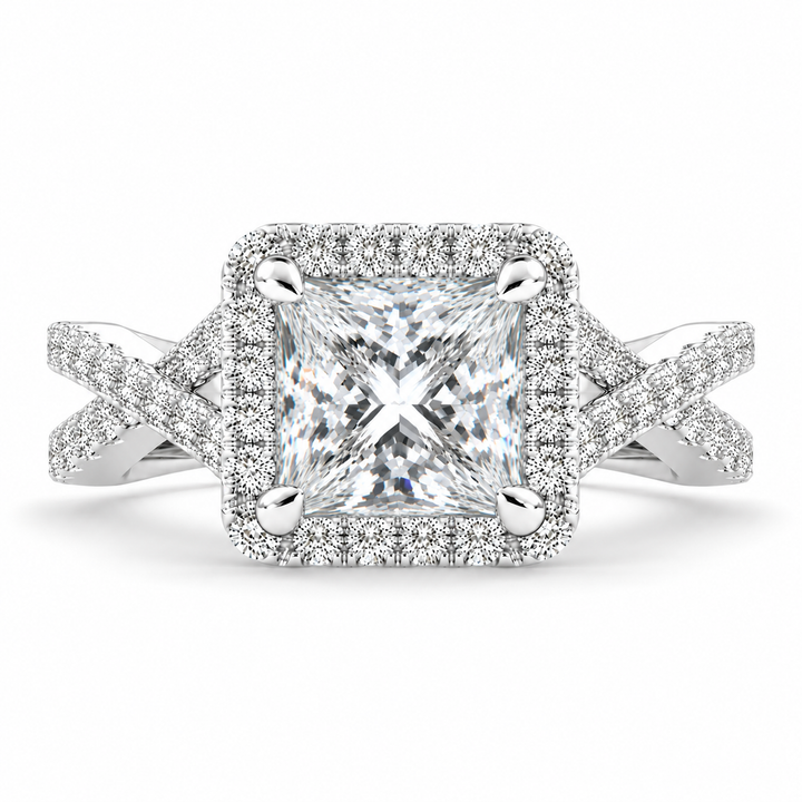 Ophelia 3.35 Carat Princess Cut Pave Halo Split Shank Engagement Ring