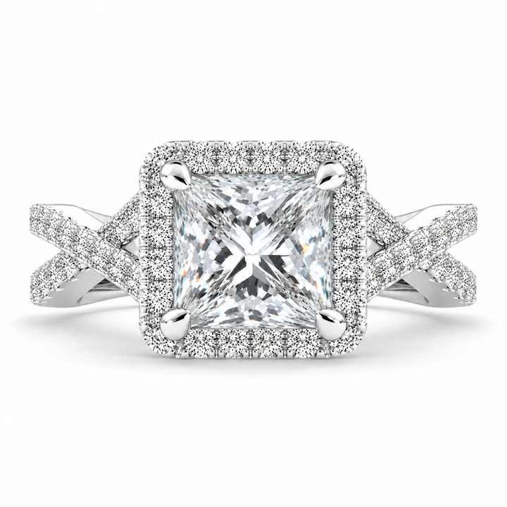 Ophelia 2.35 Carat Princess Cut Pave Halo Split Shank Engagement Ring