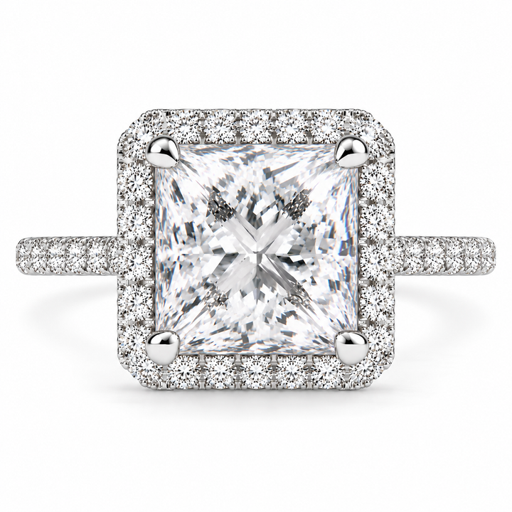 Isadora 5.4 Carat Princess Cut Halo Pave Engagement Ring