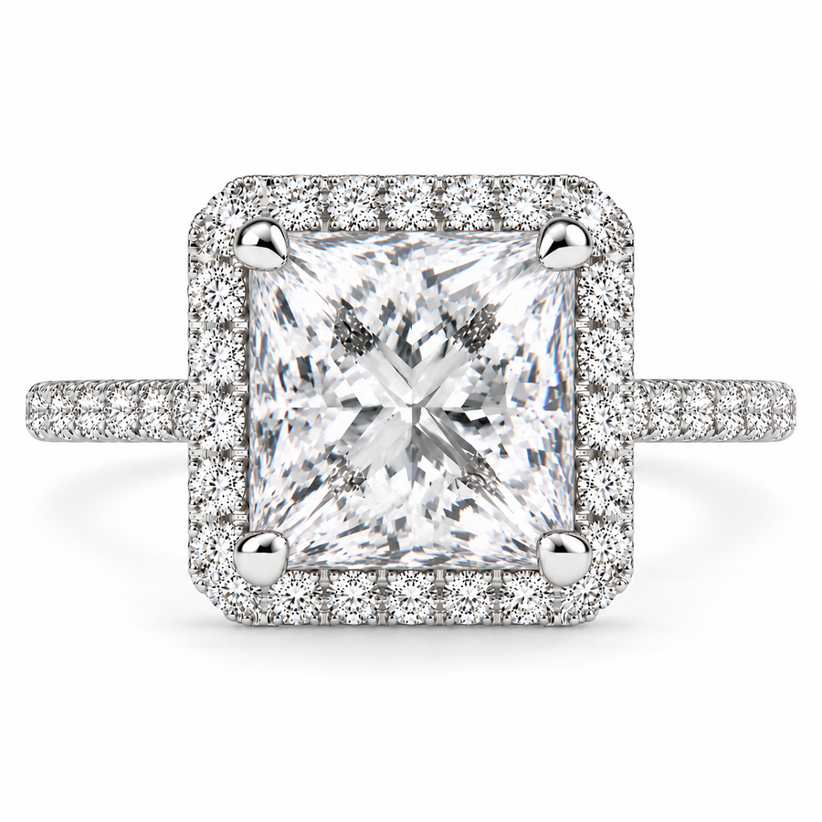 Isadora 5.4 Carat Princess Cut Halo Pave Engagement Ring