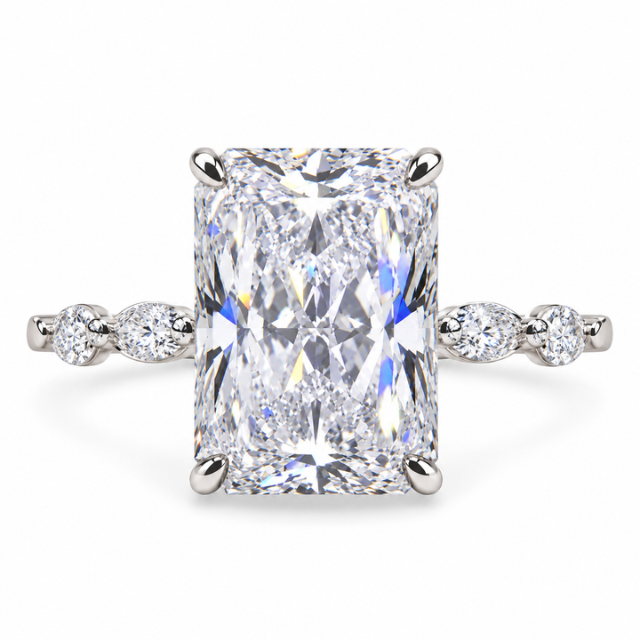 5 CT Radiant Cut Lab-Grown Diamond Hidden Halo Engagement Ring with Side Stones