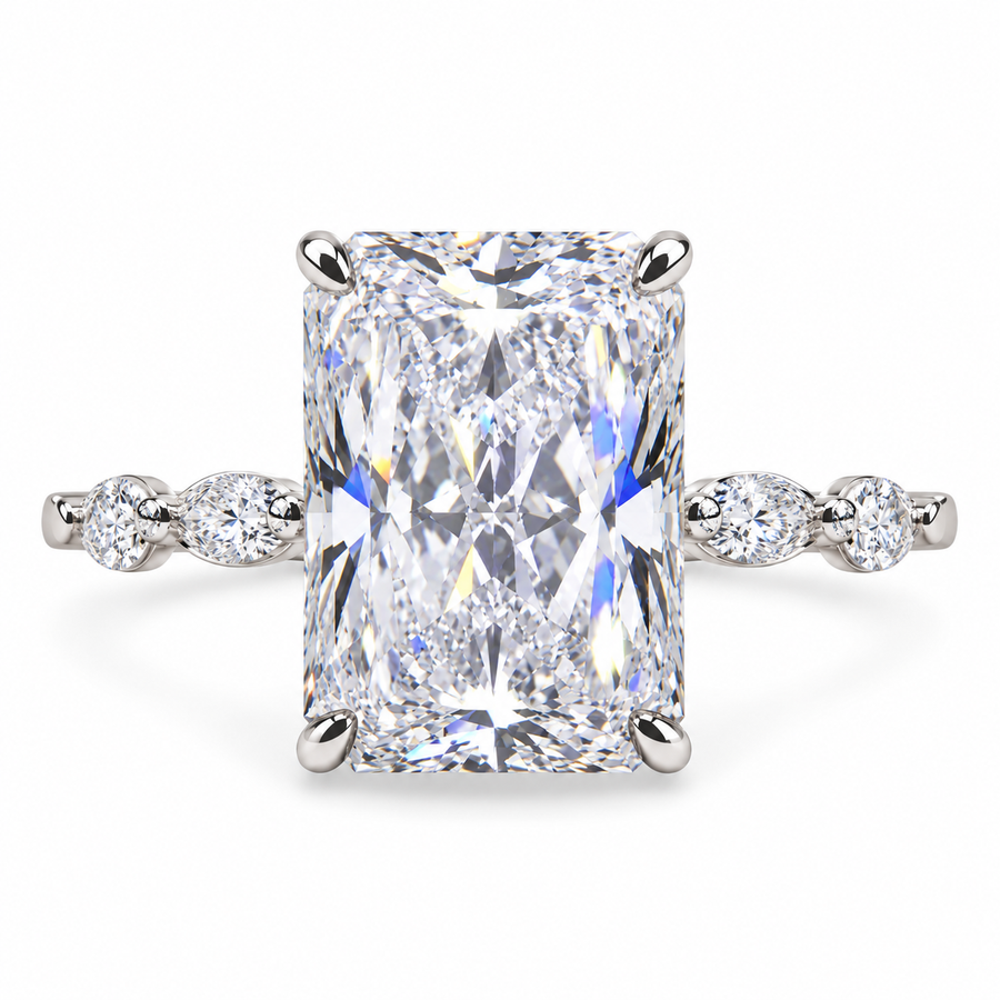 5 CT Radiant Cut Lab-Grown Diamond Hidden Halo Engagement Ring with Side Stones