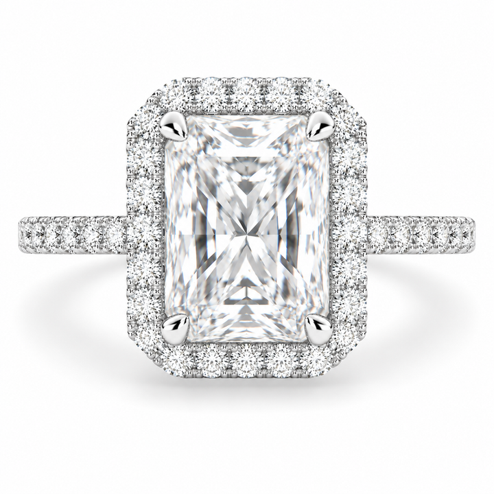 Bianca 7.5 Carat Radiant Cut Halo Pave Engagement Ring