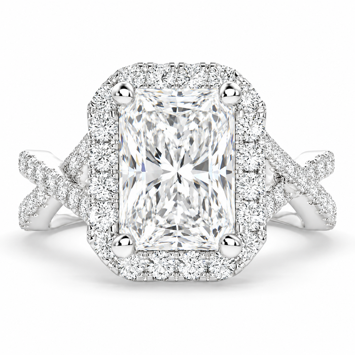 Ophelia 4.35 Carat Radiant Cut Pave Halo Split Shank Engagement Ring