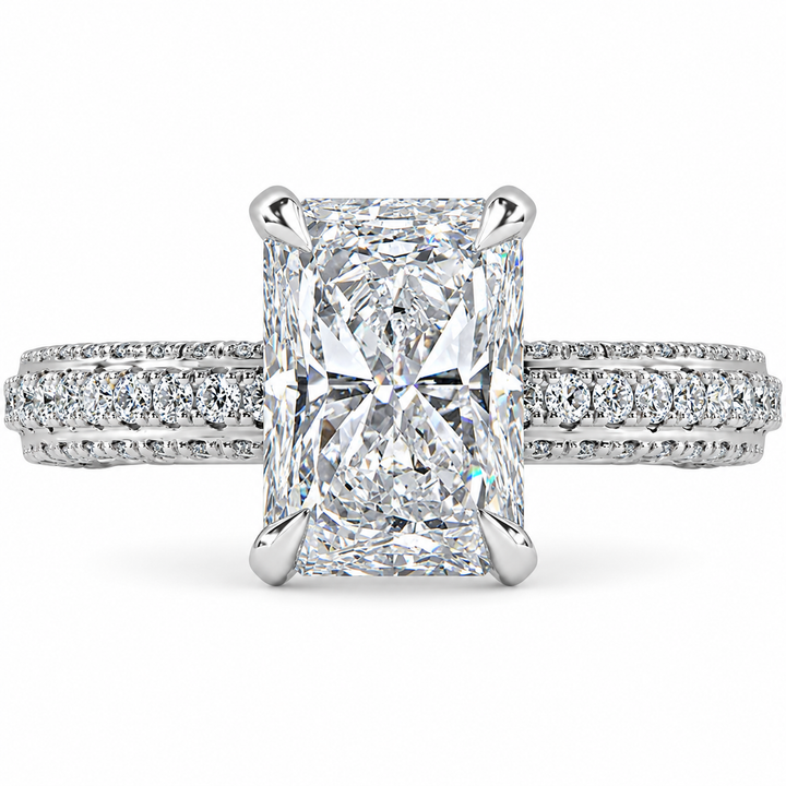 4 CT Radiant Cut Lab-Grown Diamond Engagement Ring with Hidden Halo in 14K White Gold