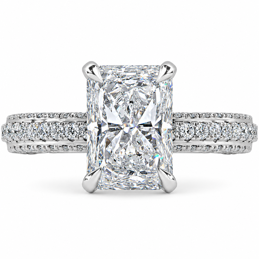 4 CT Radiant Cut Lab-Grown Diamond Engagement Ring with Hidden Halo in 14K White Gold