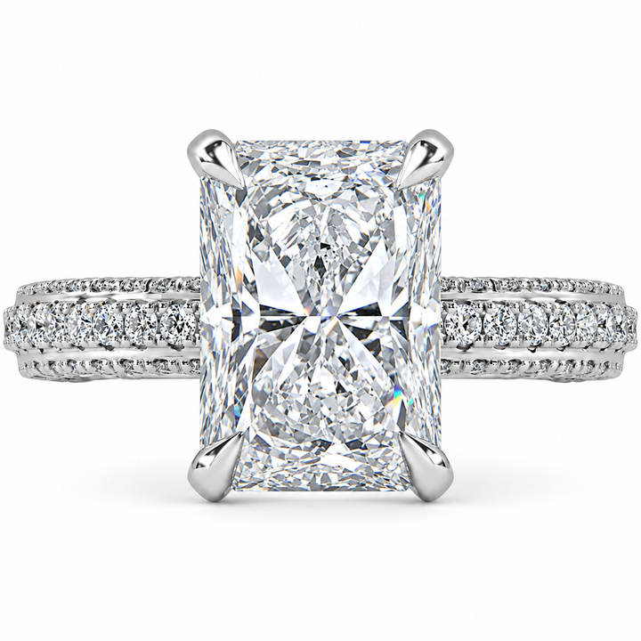 5 CT Radiant Cut Lab-Grown Diamond Engagement Ring with Hidden Halo in 14K White Gold