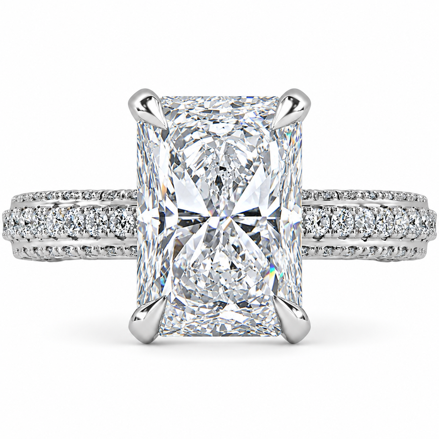 5 CT Radiant Cut Lab-Grown Diamond Engagement Ring with Hidden Halo in 14K White Gold