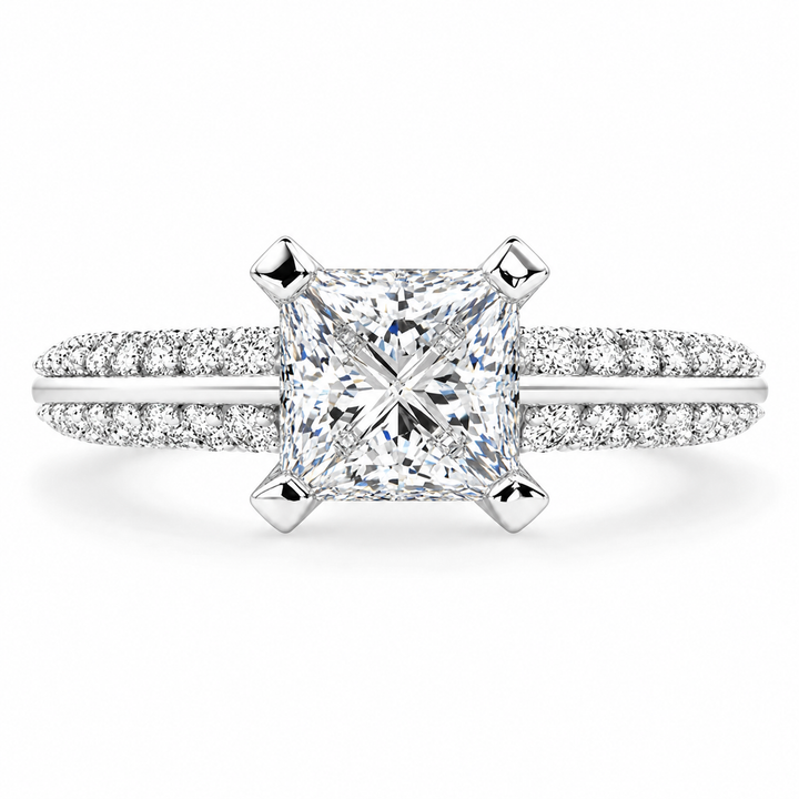 Daria 3.75 Carat Princess Cut Pave 6 Prong Engagement Ring
