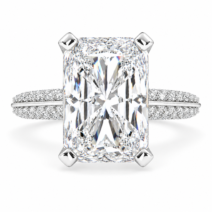 Daria 6.75 Carat Emerald Cut Pave 6 Prong Engagement Ring
