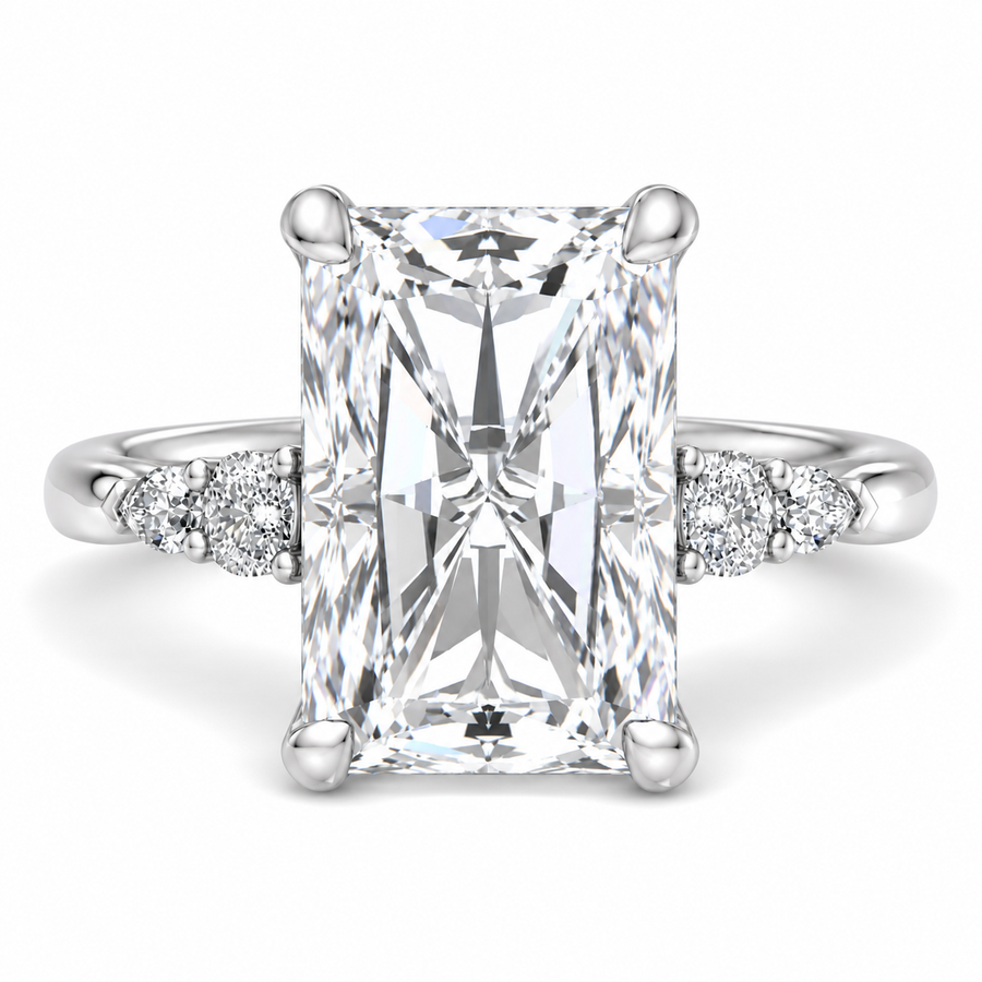 6 CT Radiant Cut Lab-Grown Diamond Lumi Hidden Halo Engagement Ring in 14K White Gold – IGI Certified Excellent Cut
