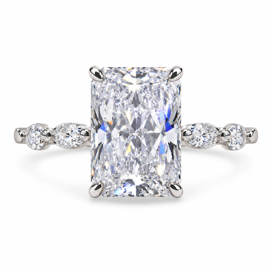 4 CT Radiant Cut Lab-Grown Diamond Hidden Halo Engagement Ring with Side Stones