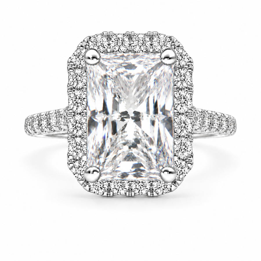 Isadora 6.4 Carat Radiant Cut Halo Pave Engagement Ring