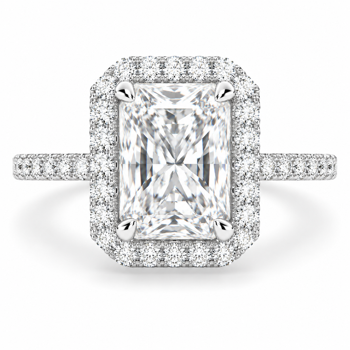 Bianca 6.5 Carat Radiant Cut Halo Pave Engagement Ring