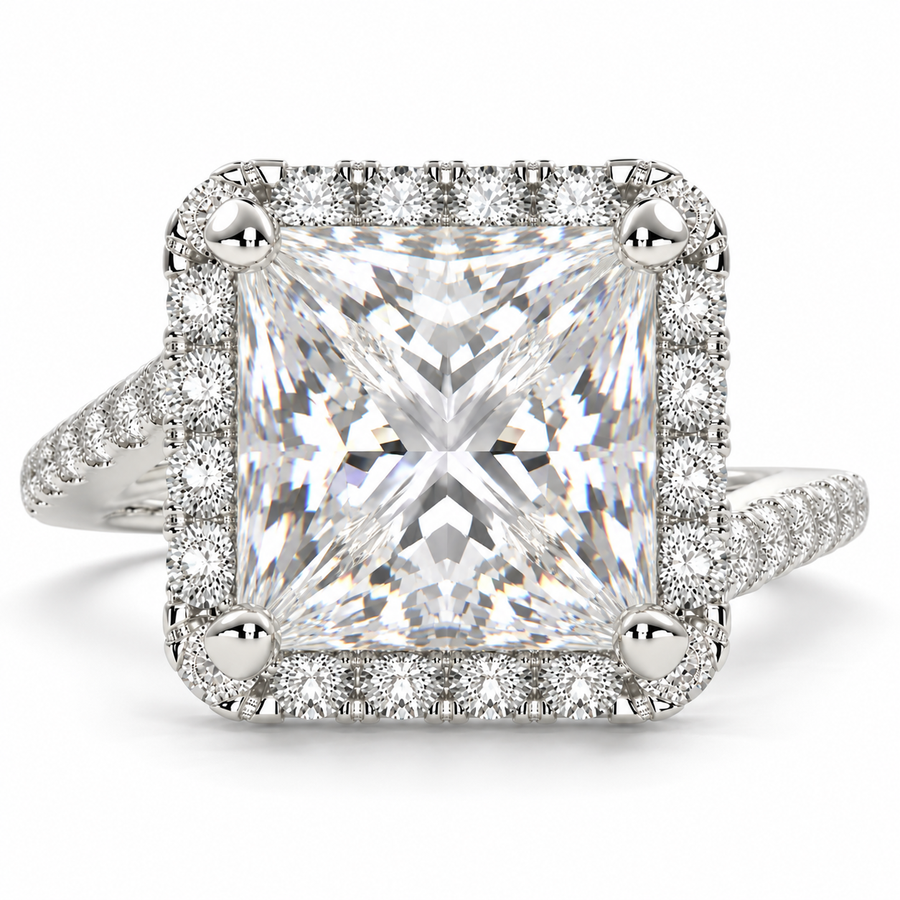 Paloma 7.35 Carat Princess Cut Pave Halo Engagement Ring