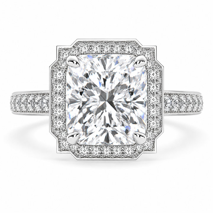 Amalia 6.5 Carat Cushion Cut Halo Pave Engagement Ring