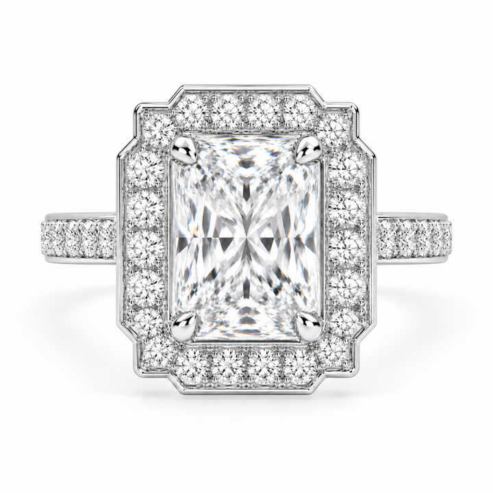 Amalia 4.5 Carat Radiant Cut Halo Pave Engagement Ring