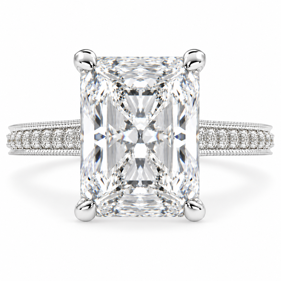 6 CT Martina Radiant Cut Lab-Grown Diamond Pavé Engagement Ring in 14K White Gold
