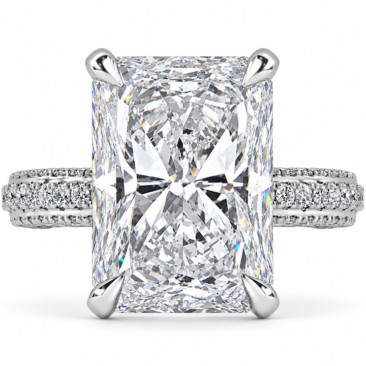 7 CT Radiant Cut Lab-Grown Diamond Engagement Ring with Hidden Halo in 14K White Gold