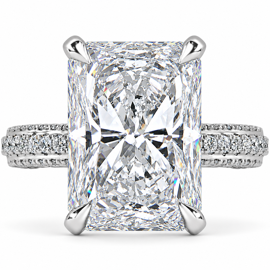 7 CT Radiant Cut Lab-Grown Diamond Engagement Ring with Hidden Halo in 14K White Gold