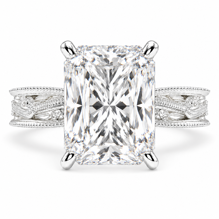 Sabrina 7 Carat Radiant Cut Solitaire Hand Engraved Milgrain Engagement Ring