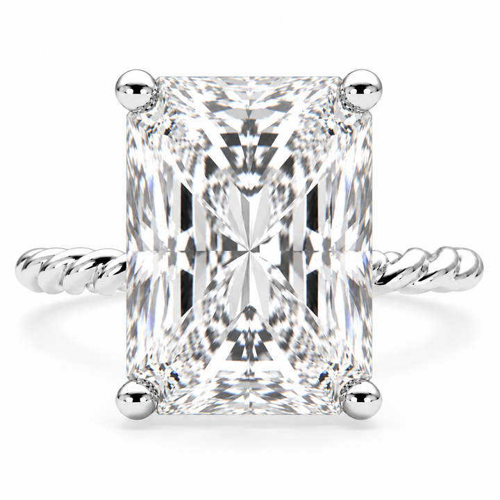 Renata 7 Carat Radiant Cut Solitaire Rope Engagement Ring