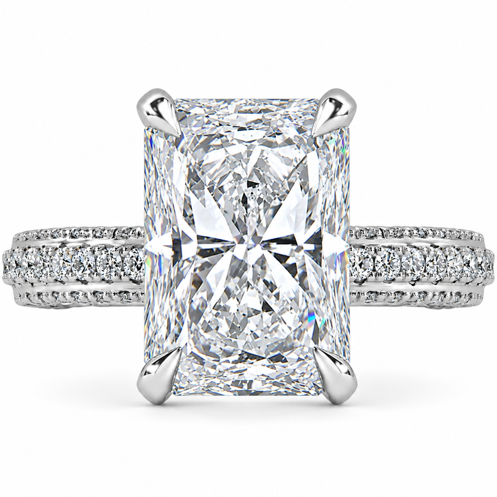 6 CT Radiant Cut Lab-Grown Diamond Engagement Ring with Hidden Halo in 14K White Gold