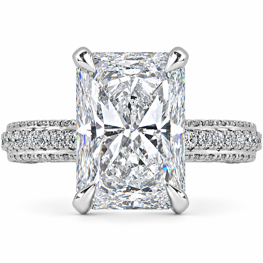 6 CT Radiant Cut Lab-Grown Diamond Engagement Ring with Hidden Halo in 14K White Gold