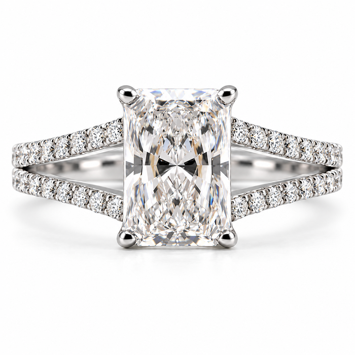 4 CT Radiant Cut Lab-Grown Diamond Split Shank Pavé Engagement Ring in 14K White Gold
