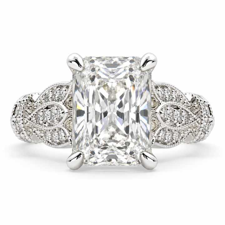 4 CT Nadia Radiant Cut Lab-Grown Diamond Pavé Milgrain Engagement Ring