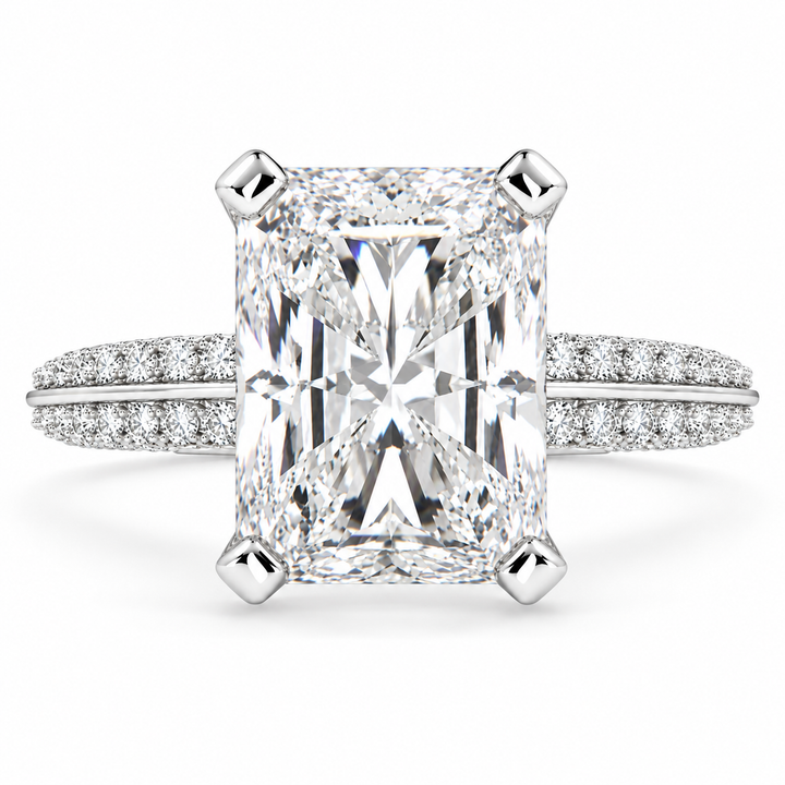 6 CT Daria Radiant Cut Lab-Grown Diamond Pavé 4-Prong Engagement Ring in 14K White Gold