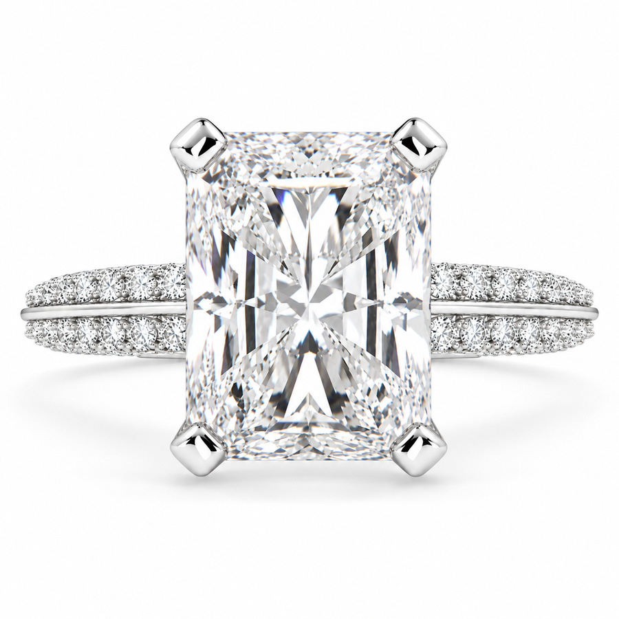6 CT Daria Radiant Cut Lab-Grown Diamond Pavé 4-Prong Engagement Ring in 14K White Gold