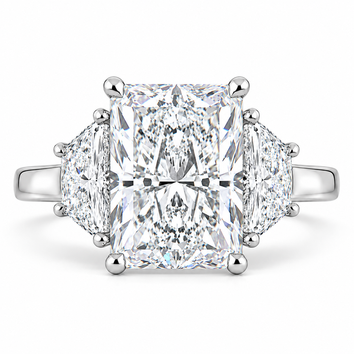 5 CT Radiant Cut Lab-Grown Diamond Three-Stone Engagement Ring in 14K White Gold – Luxury Proposal Design