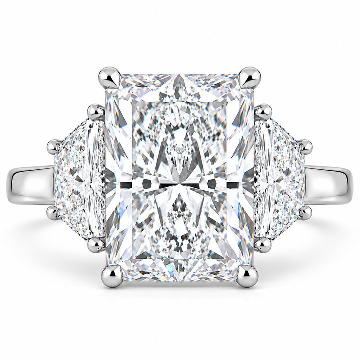 6 CT Radiant Cut Lab-Grown Diamond Three-Stone Engagement Ring in 14K White Gold – Luxury Proposal Design