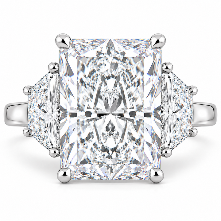 7 CT Radiant Cut Lab-Grown Diamond Three-Stone Engagement Ring in 14K White Gold – Luxury Proposal Design
