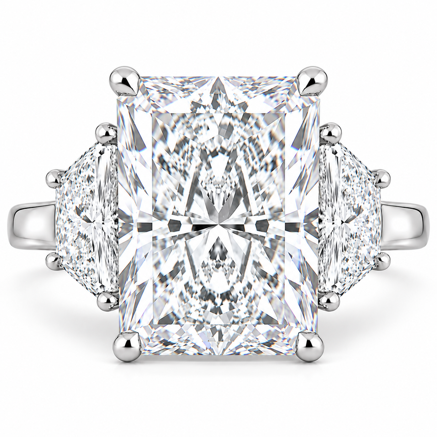 7 CT Radiant Cut Lab-Grown Diamond Three-Stone Engagement Ring in 14K White Gold – Luxury Proposal Design