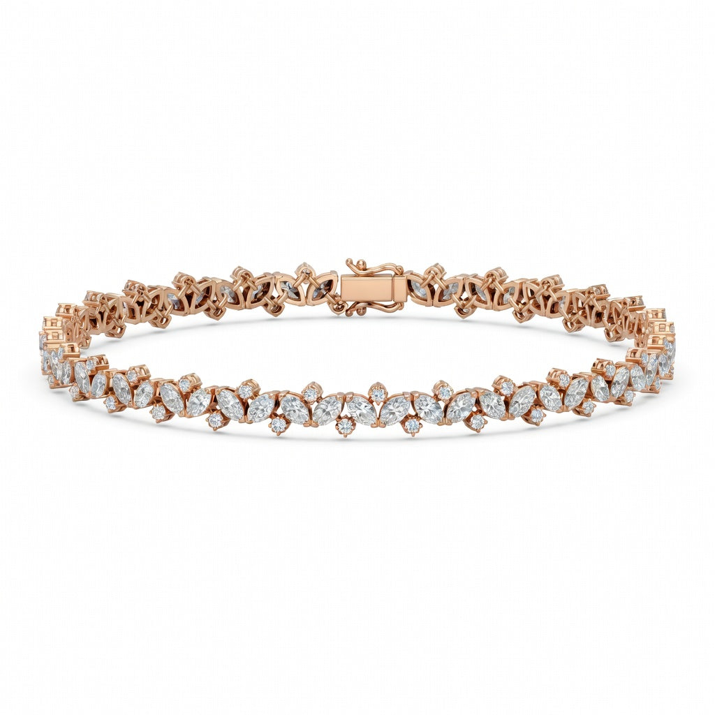 4.45 Carat Marquise Cut Diamond Tennis Bracelet VS1 D F White Gold 14k