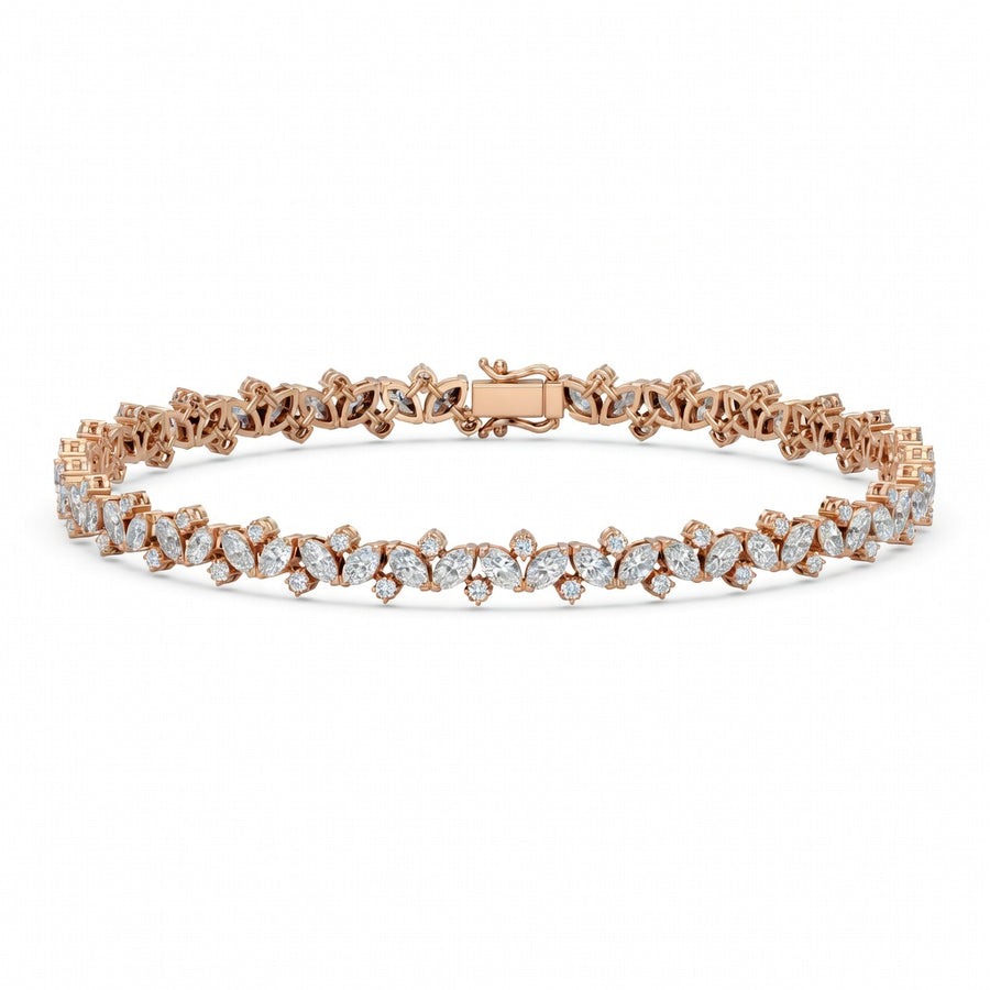 4.45 Carat Marquise Cut Diamond Tennis Bracelet VS1 D F White Gold 14k