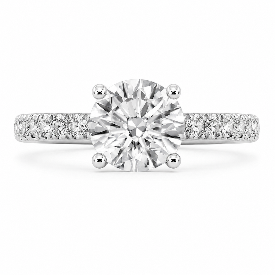 Riley 1.68 ct Lab Grown Round Cut Pave 4 Prong Diamond Engagement Ring