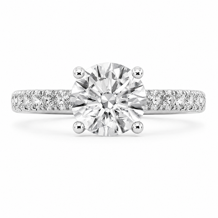 Matilda Lab Grown Round Cut Pave 4 prong Diamond Engagement Ring