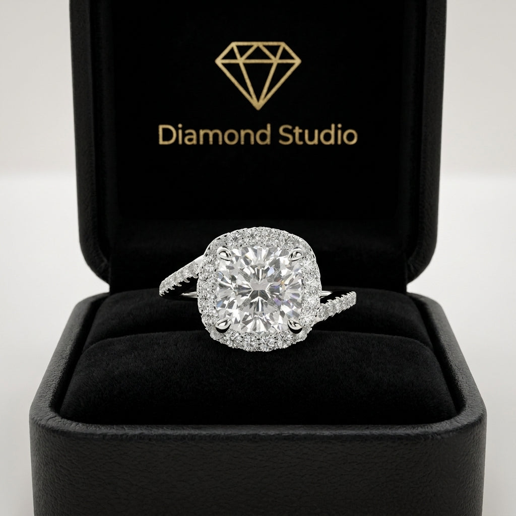 Paloma 1.35 Carat Cushion Cut Pave Halo Engagement Ring