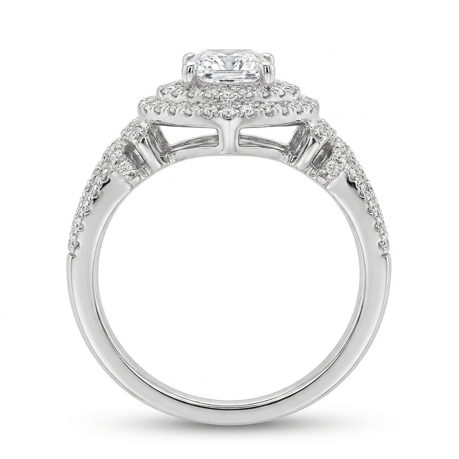 1.50 CT Princess Cut Lab-Grown Diamond Double Halo Engagement Ring in 14K White Gold – Round Diamond Bridal Design