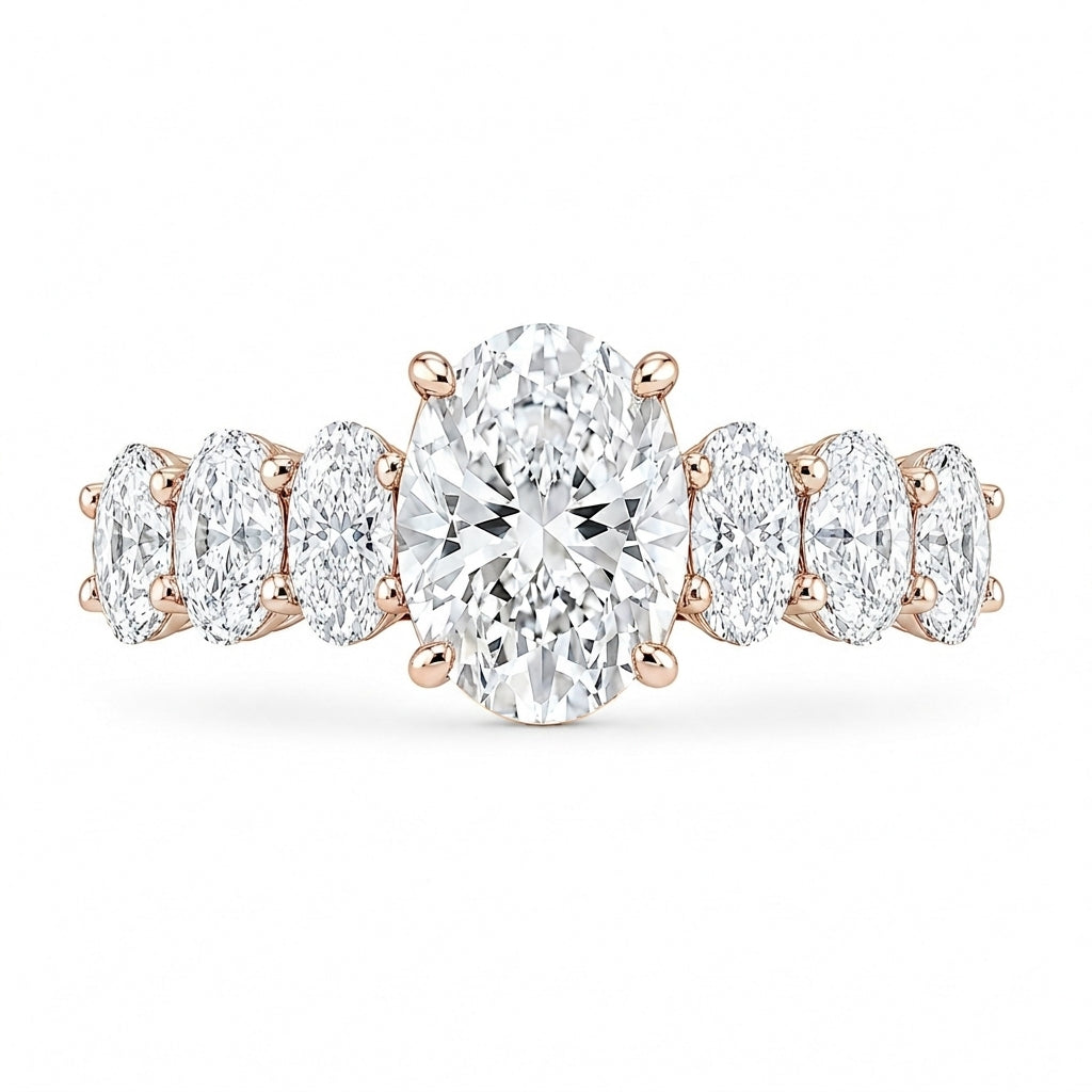 3.50 CT Oval Lab-Grown Diamond Hidden Halo Engagement Ring in 14K White Gold – Micro Pavé Band Design